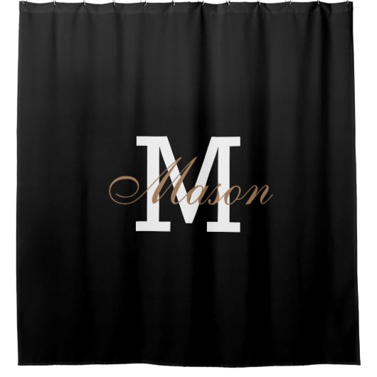 Modern Gold Black White Elegant Monogram Douchegordijn (Voorkant)