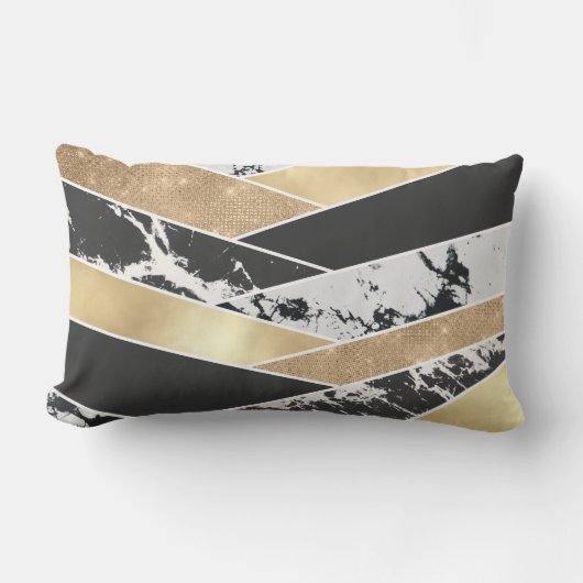 Modern Gold Black White Glitter Marble Geometric Buitenkussen (Voorkant)