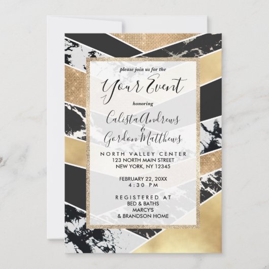 Modern Gold Black White Glitter Marble Geometric Kaart (Voorkant)