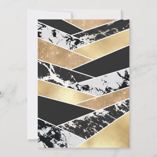 Modern Gold Black White Glitter Marble Geometric Kaart (Achterkant)