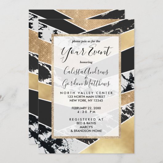 Modern Gold Black White Glitter Marble Geometric Kaart (Voorkant / Achterkant)
