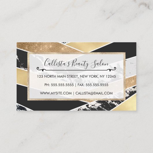 Modern Gold Black White Glitter Marble Geometric Kortingskaartje (Achterkant)