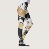 Modern Gold Black White Glitter Marble Geometric Leggings (Rechts)