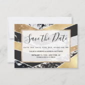 Modern Gold Black White Glitter Marble Geometric Save The Date (Voorkant)