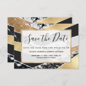 Modern Gold Black White Glitter Marble Geometric Save The Date (Voorkant / Achterkant)