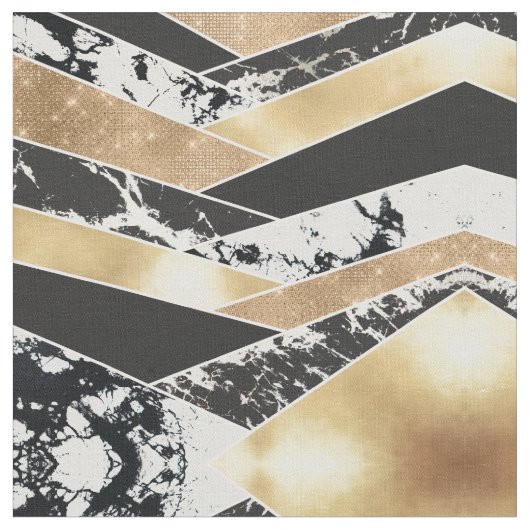 Modern Gold Black White Glitter Marble Geometric Stof (Close Up)