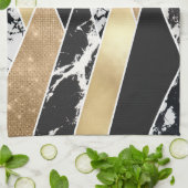Modern Gold Black White Glitter Marble Geometric Theedoek (Gevouwen)