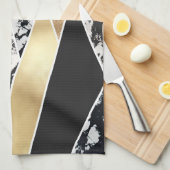 Modern Gold Black White Glitter Marble Geometric Theedoek (Quarter Fold)
