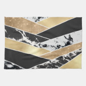Modern Gold Black White Glitter Marble Geometric Theedoek (Horizontaal)