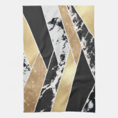Modern Gold Black White Glitter Marble Geometric Theedoek (Verticaal)