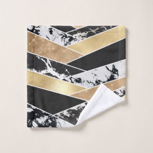 Modern Gold Black White Glitter Marble Geometric Washandje