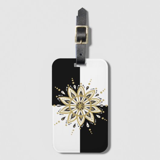 Modern Gold Black & White Mandala Design Bagagelabel (Voorkant (verticaal))