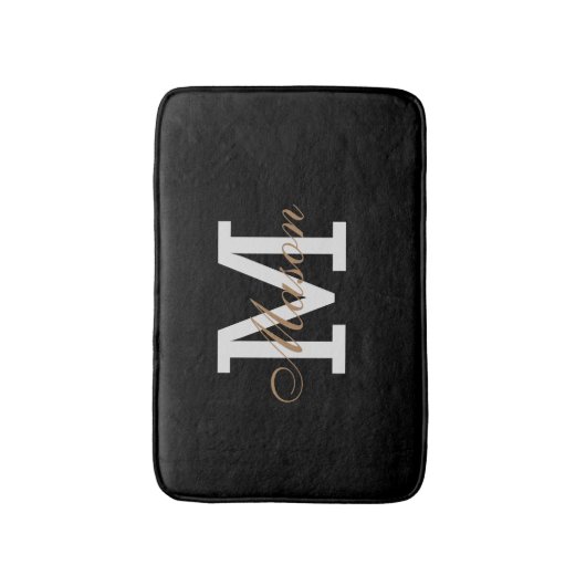 Modern Gold Black White Monogram - Aangepast logo Badmat (Voorkant Verticaal)