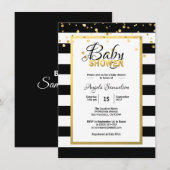 Modern Gold Black White Stripes Baby shower Kaart (Voorkant / Achterkant)