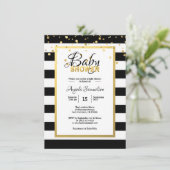Modern Gold Black White Stripes Baby shower Kaart (Staand voorkant)