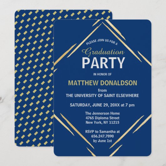 Modern Gold Blue 2025 Geometrische Graduation Part Kaart (Voorkant / Achterkant)