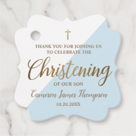 Modern Gold Blue Boy Christening Personalized Bedankjes Labels