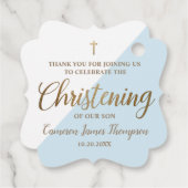 Modern Gold Blue Boy Christening Personalized Bedankjes Labels (Achterkant)