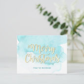 Modern Gold & Blue Christmas Beach Waterverf Briefkaart (Staand voorkant)