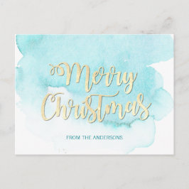 Modern Gold & Blue Christmas Beach Waterverf Briefkaart