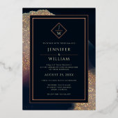 Modern Gold Blue Classic Initiaal Elegant Folie Uitnodiging (Voorkant)