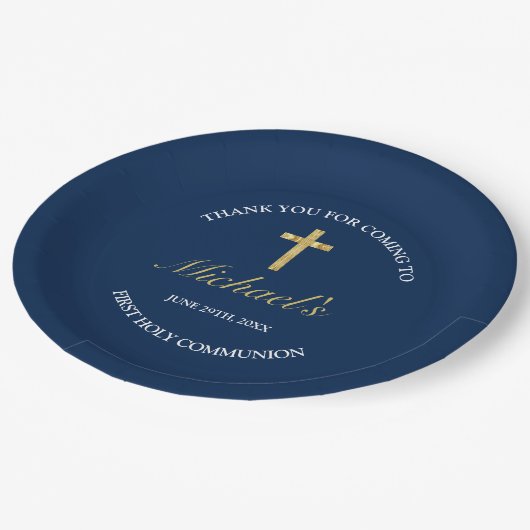 Modern Gold Blue Cross First Community Reception Papieren Bordje (Gekanteld)