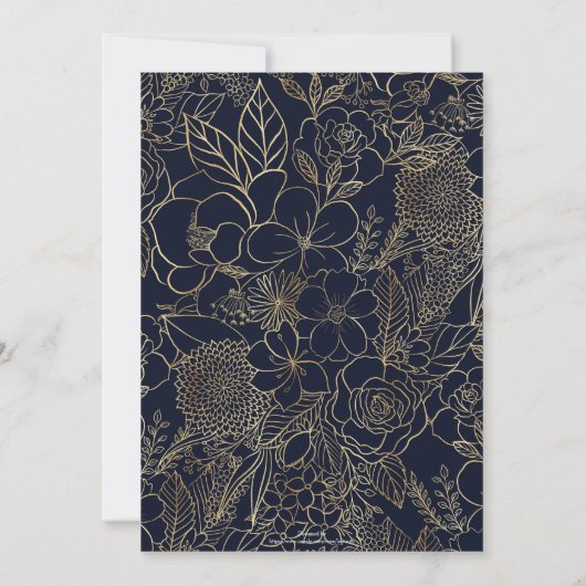 Modern Gold Blue Floral Doodles line art (Achterkant)