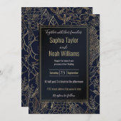 Modern Gold Blue Floral Doodles line art (Voorkant / Achterkant)