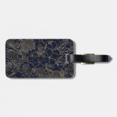 Modern Gold Blue Floral Doodles line art Bagagelabel (Achterkant horizontaal)