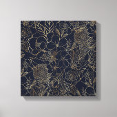 Modern Gold Blue Floral Doodles line art Canvas Afdruk (Voorkant)
