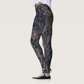 Modern Gold Blue Floral Doodles line art Leggings (Links)