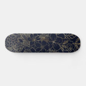 Modern Gold Blue Floral Doodles line art Persoonlijk Skateboard (Horizontaal)