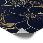 Modern Gold Blue Floral Doodles line art Poster (Hoek)