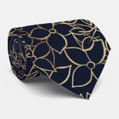Modern Gold Blue Floral Doodles line art Stropdas (Opgerold)