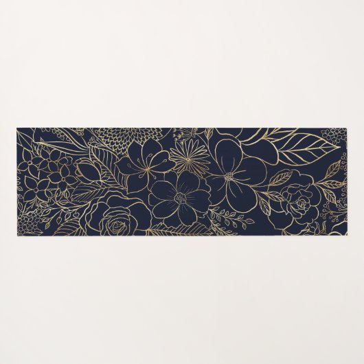 Modern Gold Blue Floral Doodles line art Yogamat (Achterkant (horizontaal))