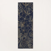 Modern Gold Blue Floral Doodles line art Yogamat (Achterkant)