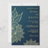 Modern Gold Blue Galaxy Henna Indian Wedding Kaart (Voorkant)