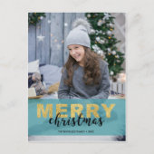 Modern Gold Blue-kerstfoto - Briefkaart (Voorkant)