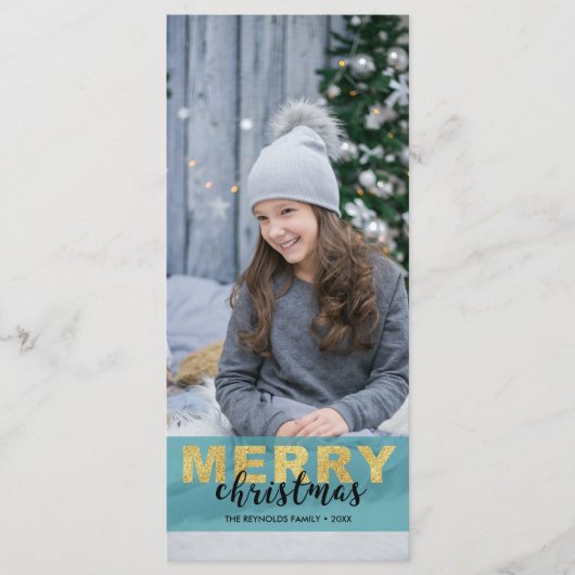 Modern Gold Blue-kerstfoto - Rackcard (Voorkant)