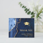 Modern Gold Blue Marble Agate Afstuderen Hartelijk Briefkaart (Staand voorkant)