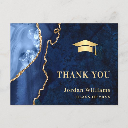 Modern Gold Blue Marble Agate Afstuderen Hartelijk Briefkaart (Voorkant)
