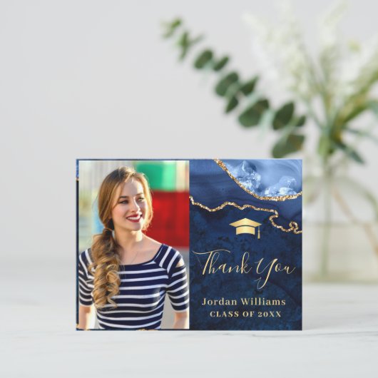 Modern Gold Blue Marble Agate Afstuderen Hartelijk Briefkaart (Staand voorkant)