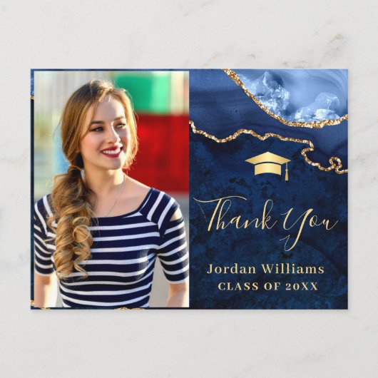 Modern Gold Blue Marble Agate Afstuderen Hartelijk Briefkaart (Voorkant)