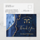 Modern Gold Blue Marble Agate Afstuderen Hartelijk Briefkaart (Voorkant / Achterkant)