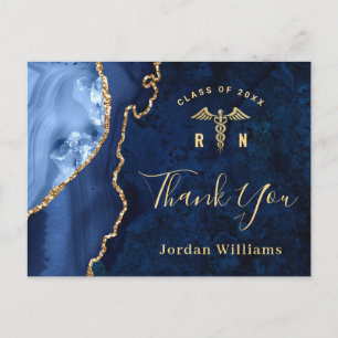 Modern Gold Blue Marble Agate Afstuderen Hartelijk Briefkaart
