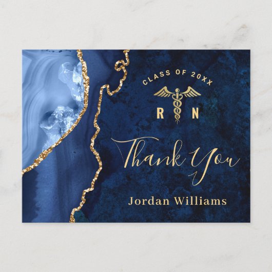 Modern Gold Blue Marble Agate Afstuderen Hartelijk Briefkaart (Voorkant)