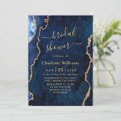 Modern Gold Blue Marble Agate Bridal Brunch Kaart (Staand voorkant)