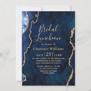 Modern Gold Blue Marble Agate Bridal Luncheon Kaart