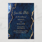 Modern Gold Blue Marble Agate PHOTO Wedding Save The Date (Achterkant)