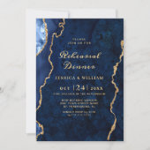 Modern Gold Blue Marble Agate REHEARSAL DINNER Kaart (Voorkant)